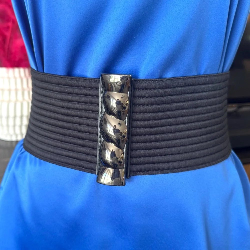 Super Wide Stretch Black Belt with Metal Accent